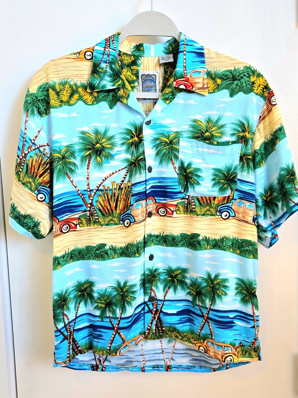 Ocean Current Teal Tropical Palm Beach Button-Down Shirt